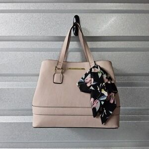 Steve Madden Satchel Purse Handbag Top Handle Floral Scarf Blush Pink Medium